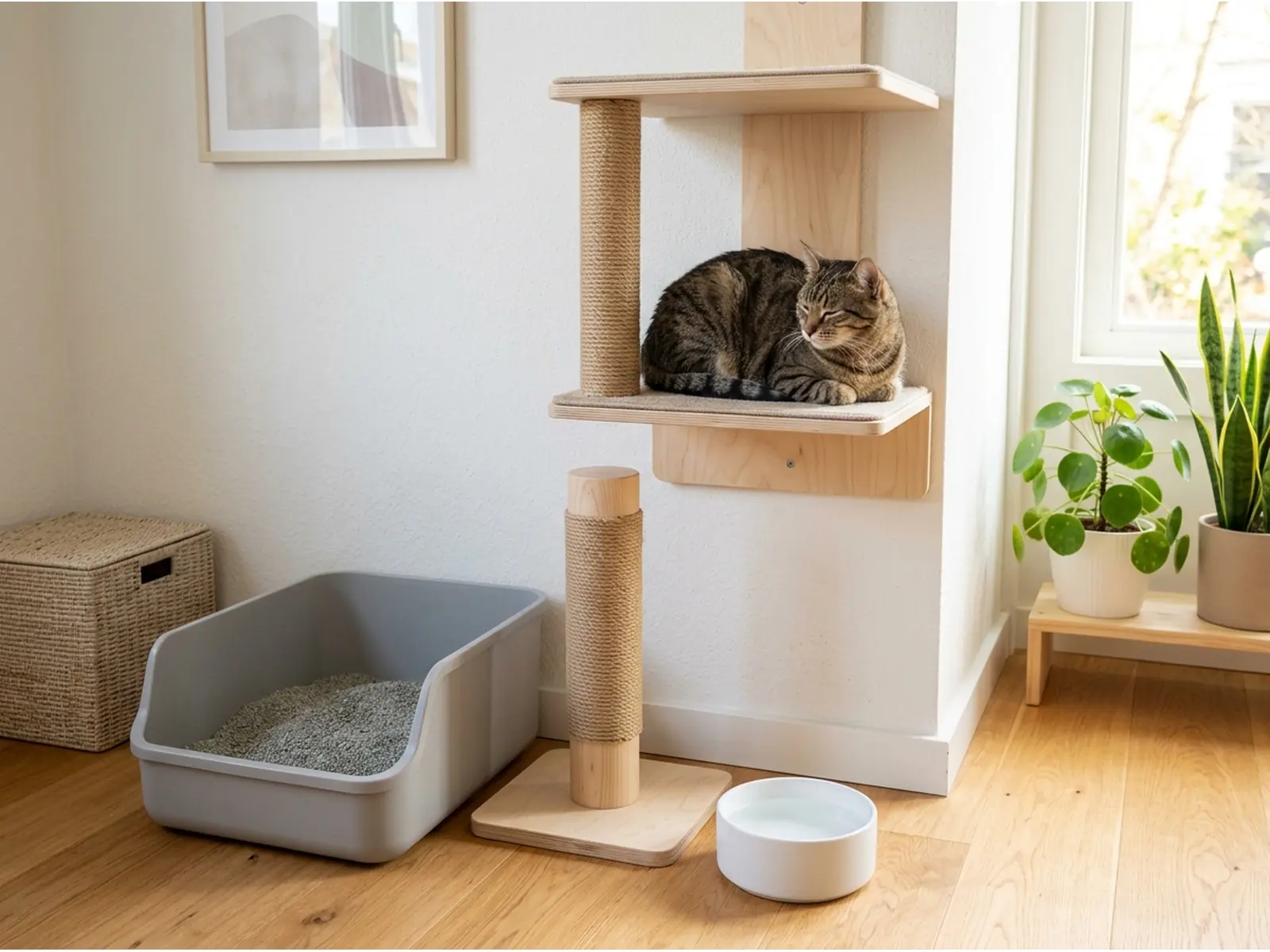 Домашний угол для кошки: лоток, укрытие, когтеточка